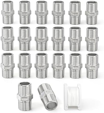 TAISHER 20PCS Cast 304 Stainless Steel Hex Nipple, Pipe Fitting 1/4" NPT Male x 1/4" NPT Male