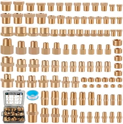 106PCS Brass Pipe Fittings Assortment Kit,1/8" 1/4" 3/8" 1/2" NPT
