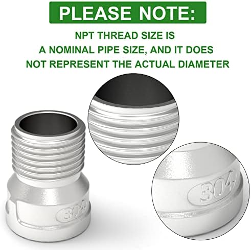 TAISHER 5PCS 304 Stainless Steel Pipe Fitting, Reducer Adapter, 1/2" Male NPTx 3/4" Female NPT