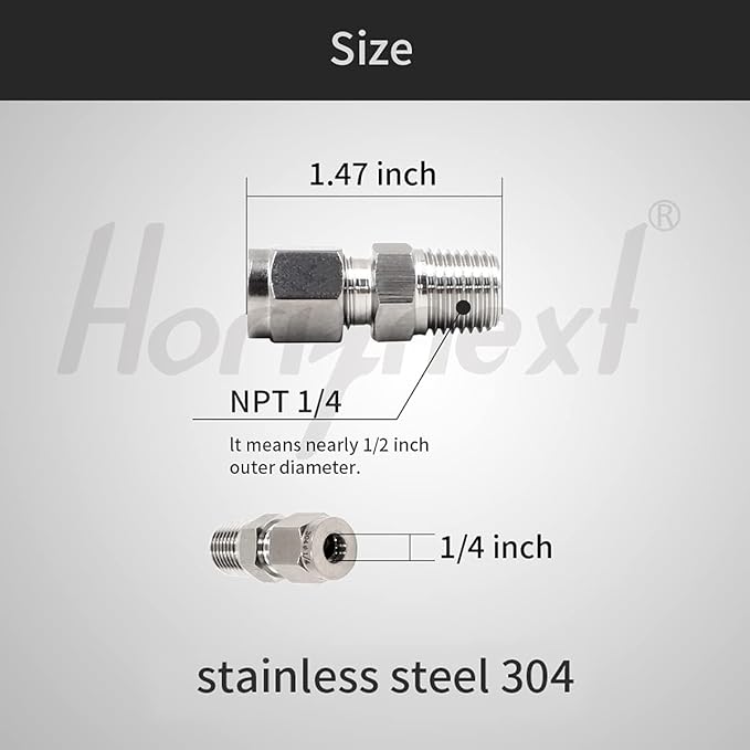 Stainless Steel 304 Compression Fitting to connect 1/4 inch OD tube x 1/4 NPT Male thread Coupler, for brass copper stainless steel tubing