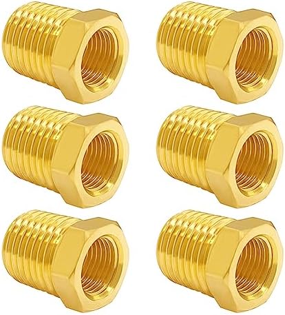 Hooshing 6PCS Brass Reducer Hex Bushing 1/4" NPT Male x 1/8" NPT Female