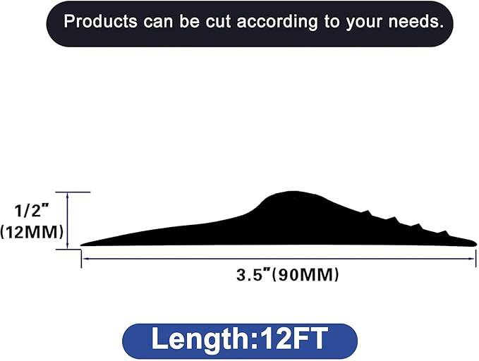 ToLanbbt 12Ft/3.7M Universal Garage Door Rubber Threshold Strip with 300ml Black Adhesive/Sealant, Weatherproof Seal Strip DIY Weather Stripping Replacement (Black)