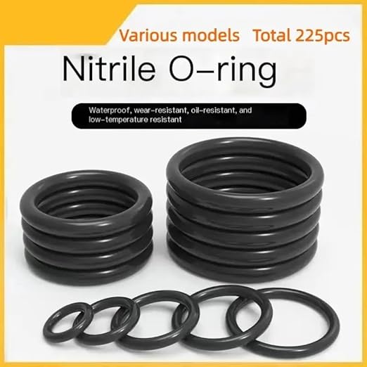 225-Piece Rubber O-Ring Kit – 18 Sizes of Durable Sealing Washers for Plumbing, Automotive, Hydraulic & Air Systems, Heat & Oil Resistant