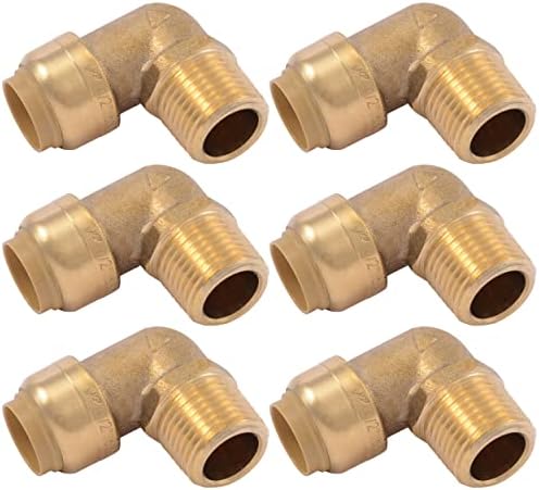 SharkBite 1/2 Inch 90 Degree Male Adapter Elbow, Pack of 6, Push to Connect Brass Plumbing Fitting, PEX Pipe, Copper, CPVC, PE-RT, HDPE, U280LF