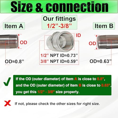1/2 Inch NPT Female x 3/8 Inch NPT Female Pipe Fitting Reducer Coupler Connector, 304 Stainless Steel Reducing Coupling Adapter for Air Water Gas Oil (1/2" female x 3/8" female)