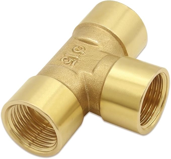 Hooshing Brass Tee Pipe Fitting 1/2" x 1/2" x 1/2" NPT Female Tee Adapter for Fuel Oil Gas Plumbing