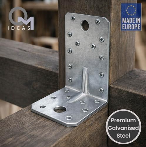 10 Pack Angle Brackets (3.54" x 1.97" x 2.17") Heavy Duty Corner Sleeper Bracket with Beading Timber Wood Metal Joining Fixing L Galvanised Steel Sheet Connector