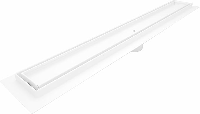 SereneDrains 304 Stainless Steel 48 Inch Matte White Tile in Shower Drain Kit Linear Shower Drains for Tile Floor Long Hair Catcher Strainer Grate Cover Bathroom (Matte White, 47 Inch)