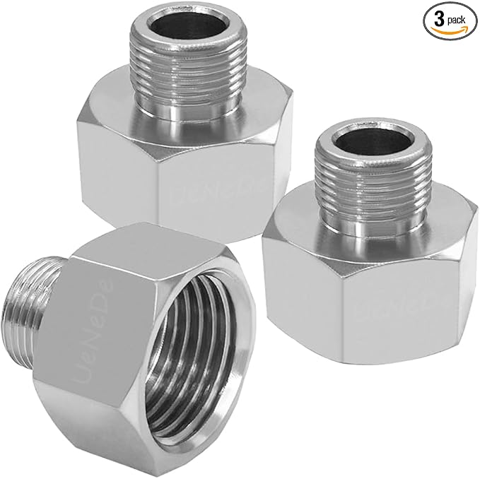 3PCS Water Line Adapter, 1/2" Female to 3/8" Male Reducer Connector, Brass Nickel Plating Compression Fitting for Kitchen Bathroom Faucet Supply Line Hose Stop Valve with Rubber Washer