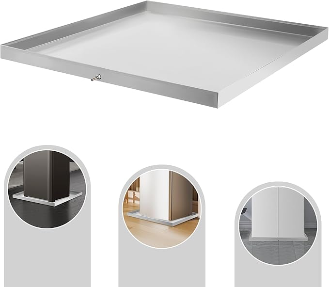 27" x 25" x 1.5" Washing Machine Drain Pan, Heavy Duty 304 Stainless Steel, Protects Floors from Leaks, Compact Washer Drip Tray with Drain Hole, for Dishwashers Refrigerators Water Heaters