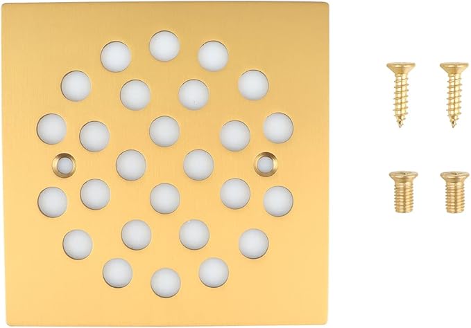 4-1/4 Inch Screw-in Square Floor Drain Cover Replacement Shower Grates with Screws (Brushed Golden)