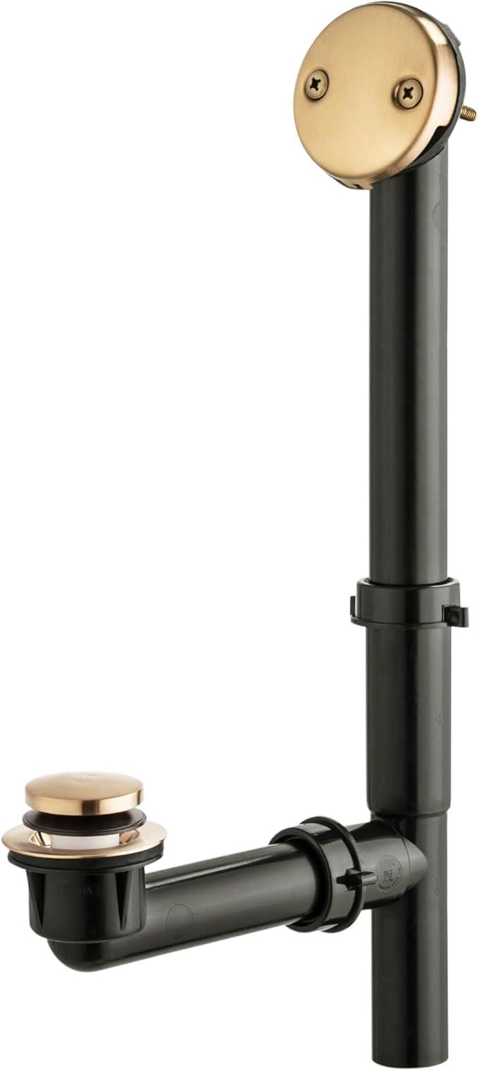 Artiwell 1-1/2'' Black Tubular Bath Drain Kit with Tip-Toe Bath Drain Stopper & Overflow Plug, Champagne Bronze