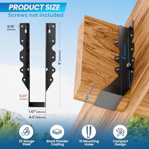 20 pcs 2x10 Joist Hangers Black 18 Gauge Face Mount Joist Hangers , 2x10 Brackets Fits Truss Connectors,Rafter Hangers for Floor Deck and Ceiling Joists Q235B Steel Black Powder Coated