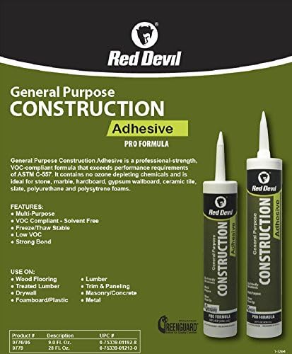 Red Devil 0779 General Purpose Construction Adhesive, 28 oz, 6-Pack, White