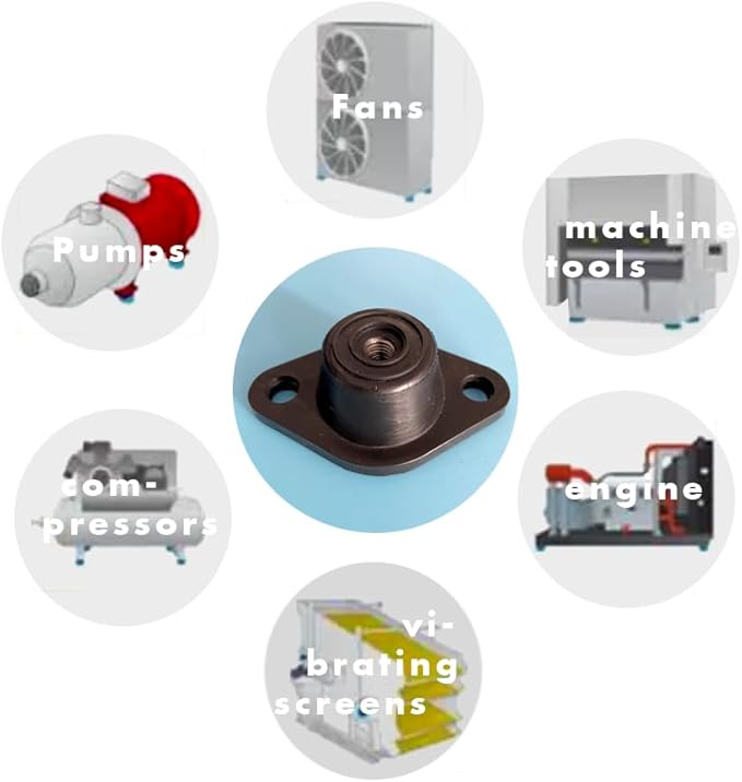 M8 Rubber+metal Anti-Vibration Turret Mounts, Rubber-in Shear Floor Mount, Compression Isolator Mounts for Pumps, Compressors-4PCS