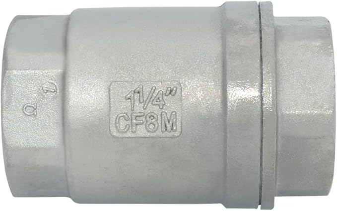 NPT Female WOG1000 Check Valve,Vertical Check Valve,NPT Spring Loaded in-line Low Cracking Pressure,Stainless Steel SS316 CF8M (1-1/4")