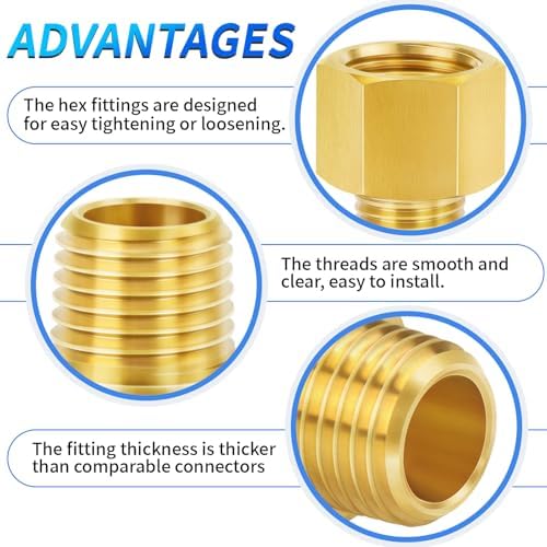 ChillWaves Brass Pipe Fitting, Reducer Adapter 1/2" NPT Female x 3/8" NPT Male Thread Adapter(6-PACK)