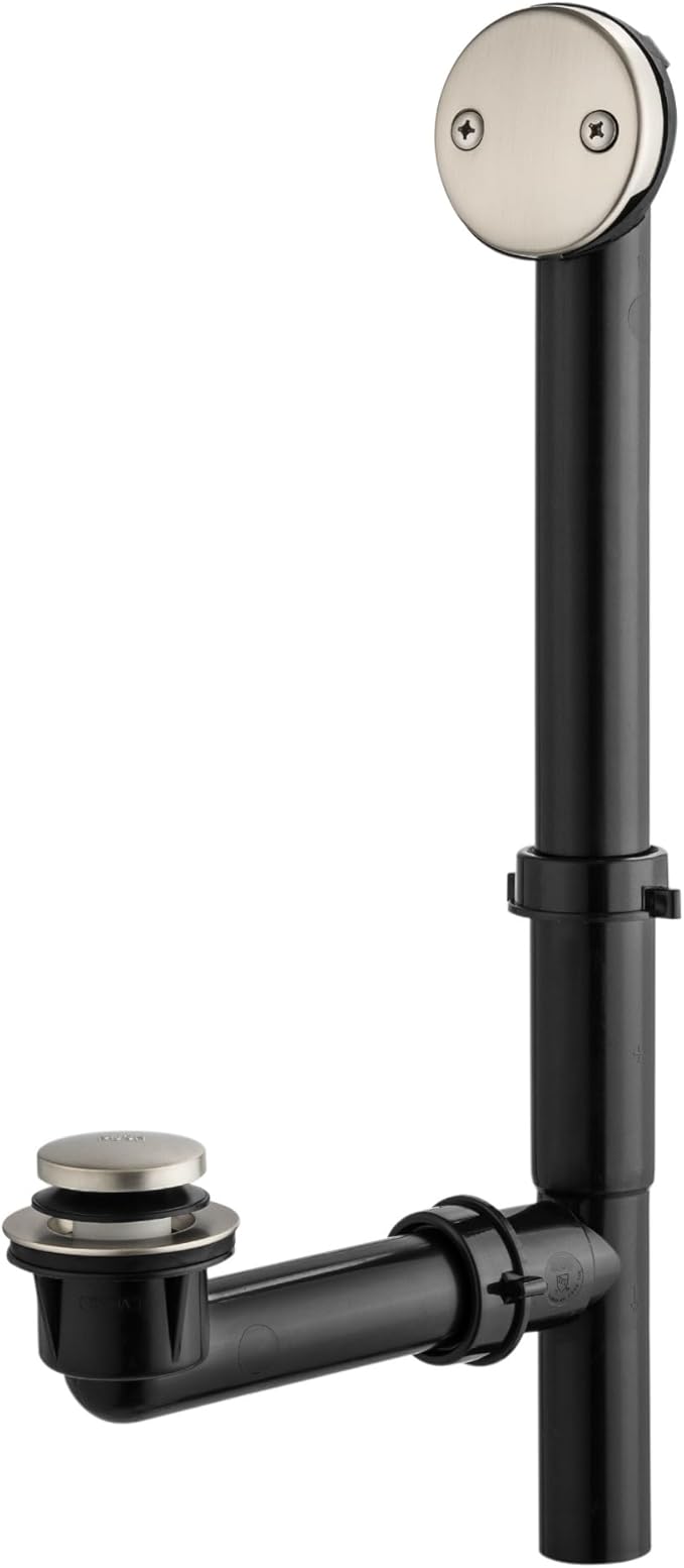 Artiwell 1-1/2" Black Tubular Bath Drain Kit with Tip-Toe Bath Drain Stopper, Touch-Toe Tub Drain, Tip Toe Bathtub Drain Waste and Overflow with Plug and Bathtub Overflow Drain Cover, Brushed Nickel