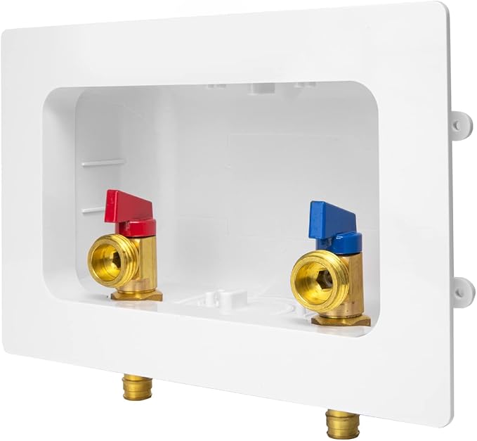 EFIELD Premium Washing Machine Outlet Box, 1/2" Pex-A F1960 Expansion Fittings x 3/4" MHT Connection, Center Drain With1/4 Turn Brass Valves Installed,(WM023)