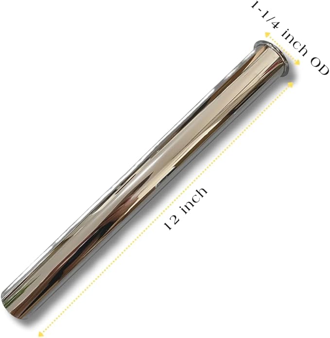 Brass Slip Joint Extension Tube, 1-1/4 in. OD, 12 inch P Trap Extension Pipe with Nut and Rubber Washer,Flanged Sink Tailpiece