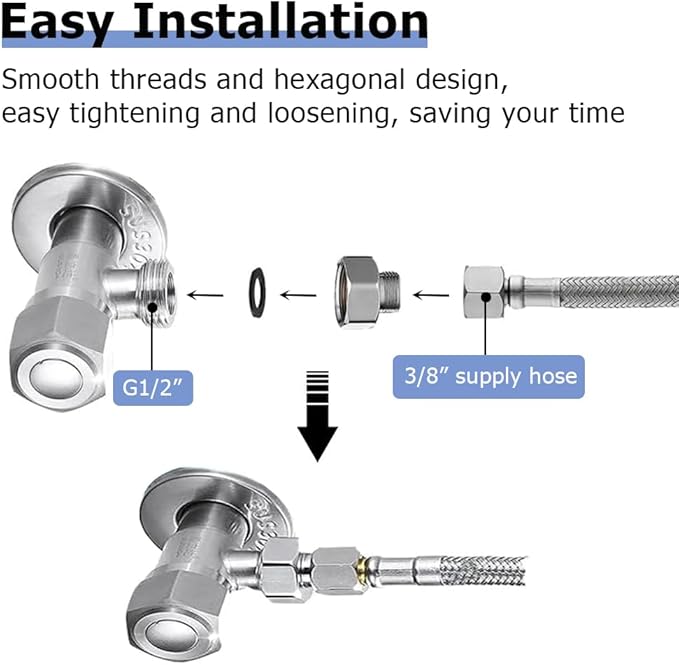 Hooshing 2PCS Faucet Hose Adapter 1/2 G Female to 3/8 Male Compression Brass Pipe Fitting Water Hose Adapter for RV Kitchen Bathroom Plumbing Pipe Connector with Washers