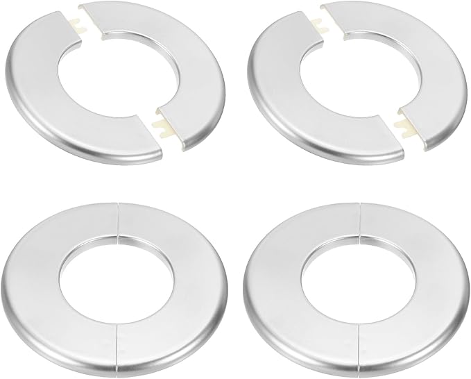 PATIKIL Wall Split Flange 130mm / 5.1" OD, 4 Pcs Round Escutcheon Plate Cover PPR Plumbing Cover Plates with Self-Adhesive Tape for 64mm / 2.5" Dia Water Pipe Faucet, Silver