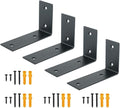 Alise Floating Shelf Brackets Heavy Duty L-Shaped Wall Brackets - Black Angle Corner Braces for Shelves, Stainless Steel Reinforced Shelf Support Bracket for Wooden Boards 5x3.4 Inch, Pack of 4