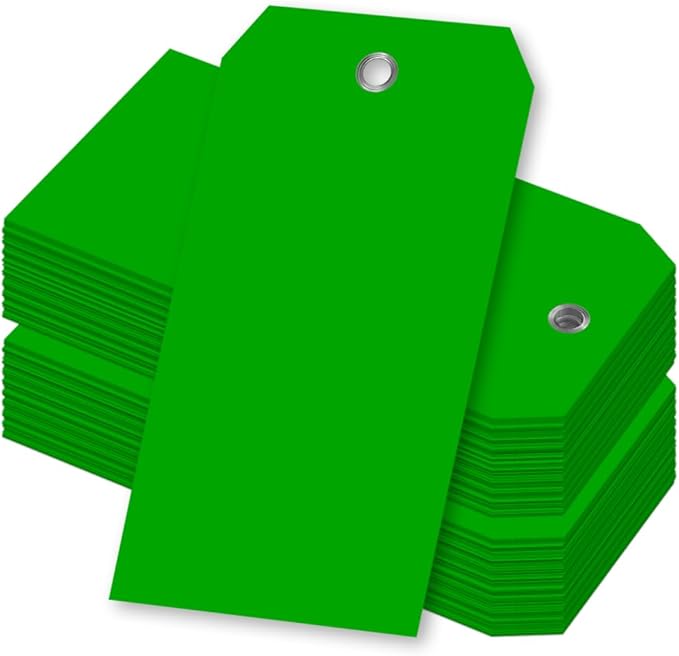 SmartSign 100-Pack Green Plastic Tags with Pre-Punched Hole, 4.75" x 2.375", Size#5, 10 mil Tearproof Plastic Tags with Metal Eyelet, Writable Blank Tags for Shipping/Labeling, USA-Made