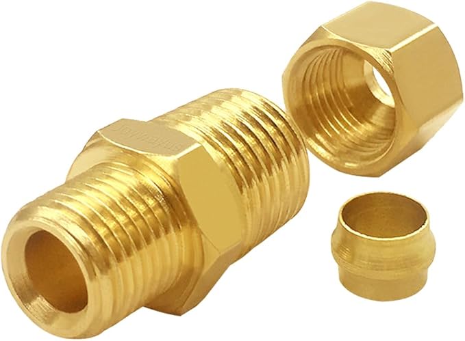 Joywayus 2PCS Brass 1/4" NPT Male x 3/8" Tube OD Compression Tube Pipe Fitting Union Connector