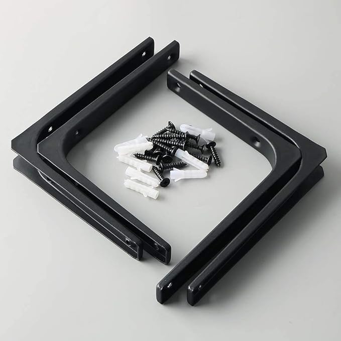 SAYAYO Wall Shelf Brackets Black, 6 x 5 Inch Iron Metal Shelf Brackets L Shaped Corner Support Brackets for DIY Floating Shelf, 4 PCS