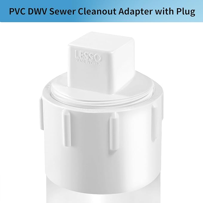 LESSO 3" PVC Sewer Cleanout Adapter with Plug Pipe Fitting, PVC DWV Flush Sewer Cleanout Cap for Drainage Piping System