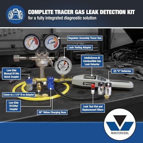 Mastercool 53551 Automotive A/C Tracer Gas Leak Detection Kit, 95% Nitrogen / 5% Hydrogen System, Includes 55975 IntellaSense III Detector, R134a & R1234yf Compatible