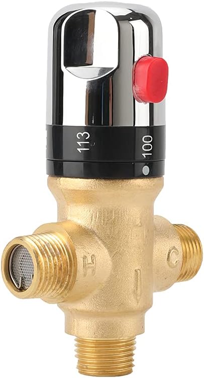 TreMax Thermostatic Mixing Valve, Shower Mixing Valve with NPT Thread US Standard, Temperature Constant Control Valve, Fahrenheit Scale Mark, Solid Brass- Golden