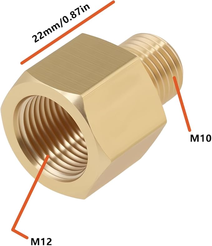 Brass Union Adapter M10x1.0 Male to M12x1.0 Female for Pipeline Connection