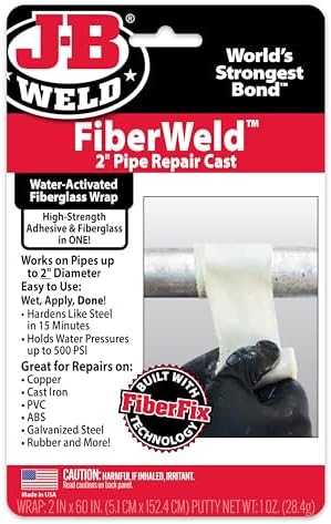J-B Weld FiberWeld 2” Pipe Repair Cast 2x60 Inch - High Strength Adhesive Fiberglass Wrap - White (38260)