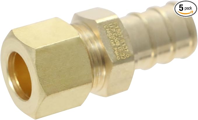XFITTING OD Compression 3/8 Inch x 1/2 Inch Pex Transition Straight Adapter, 26-5-2=5X, 5 Pieces