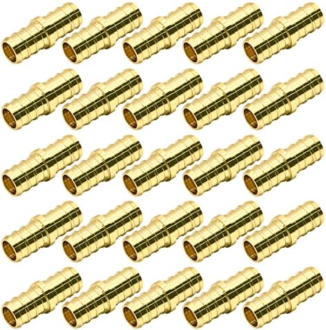 25 Pack 1/2" PEX Fittings, Brass Straight Coupling Fittings, for PEX Tubing Pipe