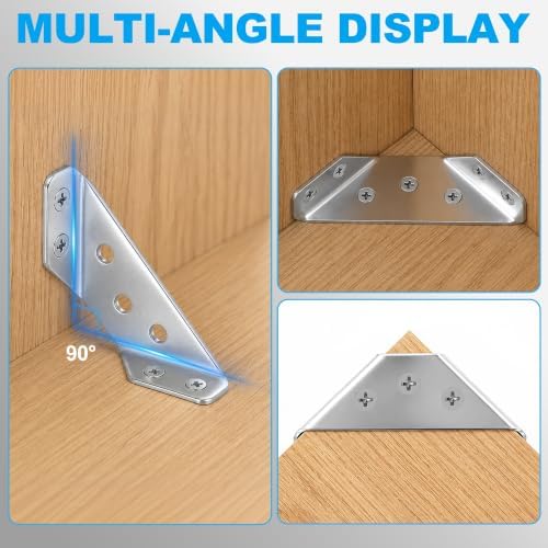 12PCS Corner Brackets for Wood, Universal Stainless Steel L Brackets