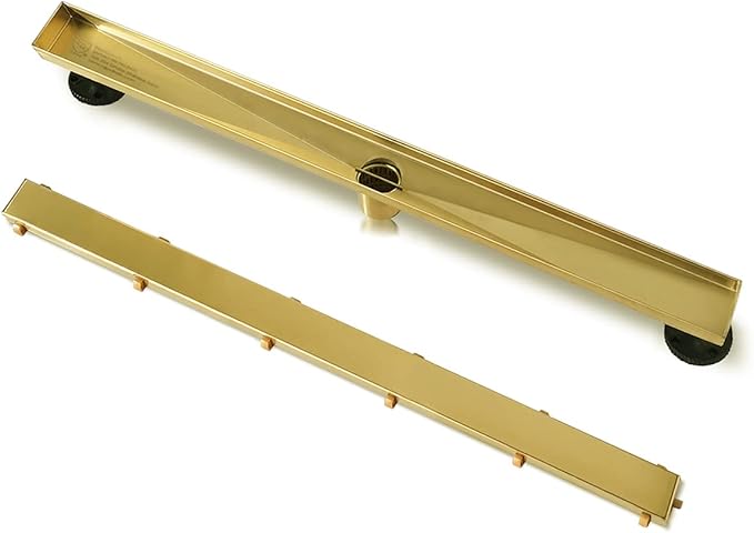Neodrain 36-Inch Gold Linear Shower Drain, 2-in-1 Flat & Tile Insert Cover, Stainless Steel Linear Drain, Brushed Brass Rectangle Shower Floor Drain with Hair Strainer,CUPC Certified