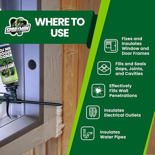 Sprayman Window & Door Expanding Spray Foam - (1x24oz) Low Expansion Polyurethane Spray Foam for Doors, Windows & Walls, Gun Use & Reuseable, Gun&Cleaner NOT Included - 1 Pack