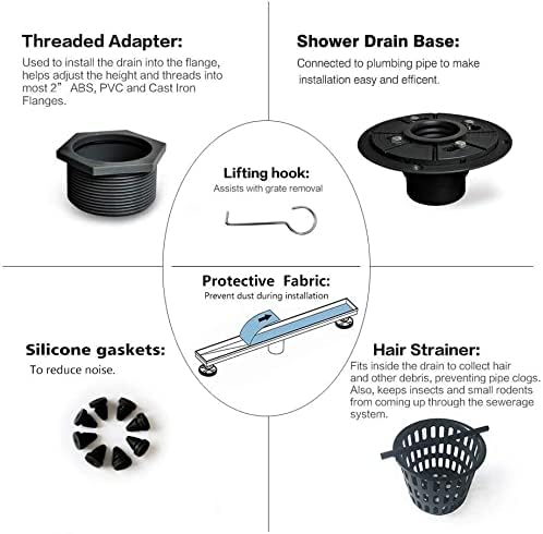 Neodrain 12-Inch Linear Shower Drain with Removable Capsule Pattern Grate, Black Color with Shower Drain Base,304 Stainless Steel Shower Floor Drain, with Hair Strainer