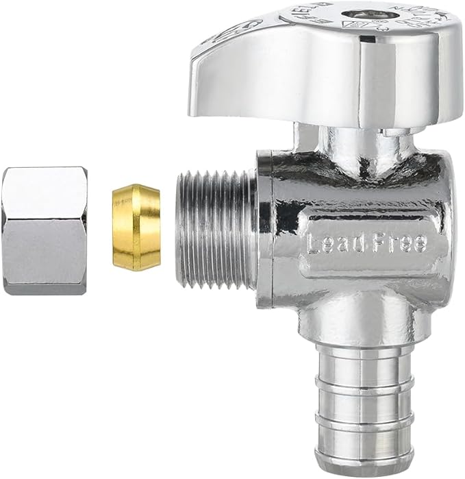 Pro 15-Pack EFIELD 1/4 Turn Angle Stop Valve 3/8" OD Compression x 1/2" Pex Crimp, Chrome Plated LF Brass, Heavy Duty,(VALVE375)