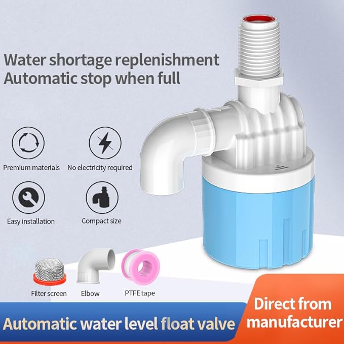 2 Pack 1/2 Float Valve for Water Tank,Aquapulse Water Float Automatic Water Level Control Aqua Pluse Trough Blue Plastic Float Valve Switch for Pool,Pond,Livestock(Top inner)