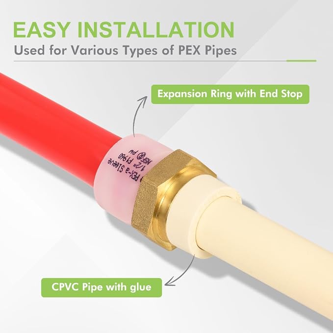 12 Pack 1/2" Pex-A x 1/2" CPVC Transition Adapter Heavy Duty Brass Barb PEX Fittings for for PEX-A and cPVC Pipe Connection,Lead-Free Brass NSF/ANSI 61 NSF 372 Certificate, ASTM F1960