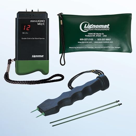Pin Wood Moisture Meter, Digital Moisture Detector for Lumber Drywall Firewood Masonry Woodworking Plaster Floor - mini-Ligno D/C, Electrode E14M, Pouch