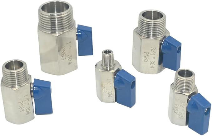 2 Pack Mini Ball Valve, Stainless Steel Female x Male NPT Thread Shut-Off Valve (1")