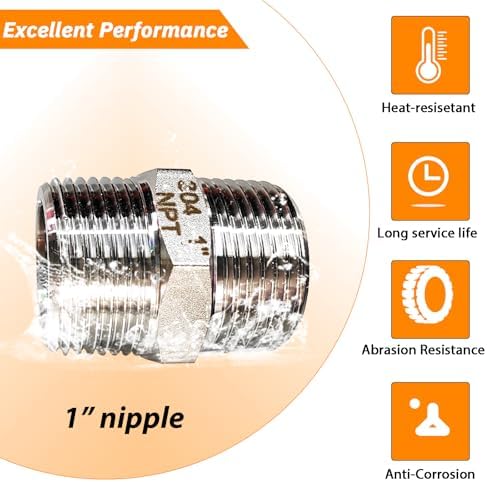 4PCS Hex Stainless Steel Nipple 1"NPT Male X 1" NPT Male Pipe Fitting 1 inch Stainless Steel Pipe Nipples Male Pipe Adapter Fittings Heavy Equal Nipples Connectors