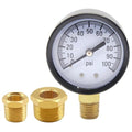 Pressure Gauge 0-100PSI 1/4" NPT Male Brass Bottom Mount 2" Dial Stainless Steel Case Include 1/2" NPT and 3/8" NPT Connector Universal Multifunctional