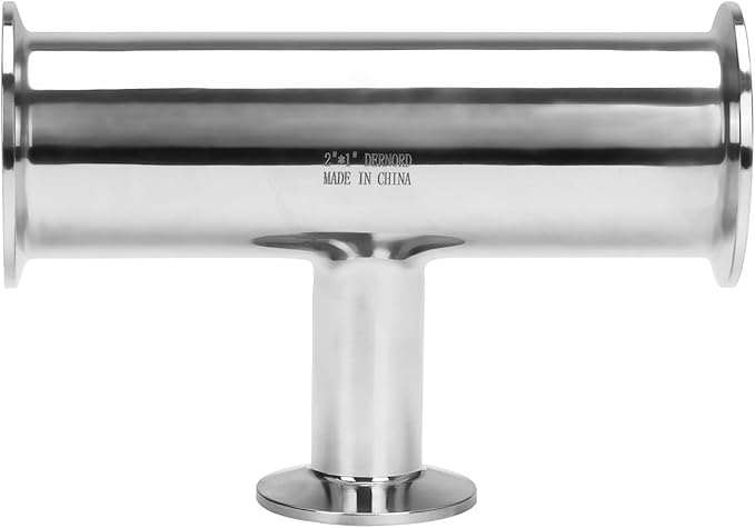 DERNORD Reducing Clamp Tee 3 Way Stainless Steel 304 Sanitary Fitting (Pipe OD: 2 inch x 2 inch x 1 inch)