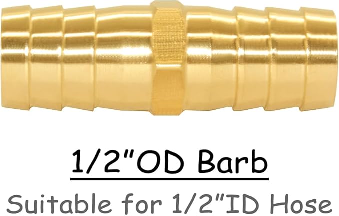 8PCS Brass 1/2"OD Barb Splicer Mender Hose Barb Fitting Straight 2-Way Union Garden Hose Repair Fittings for Water/Oil/Gas
